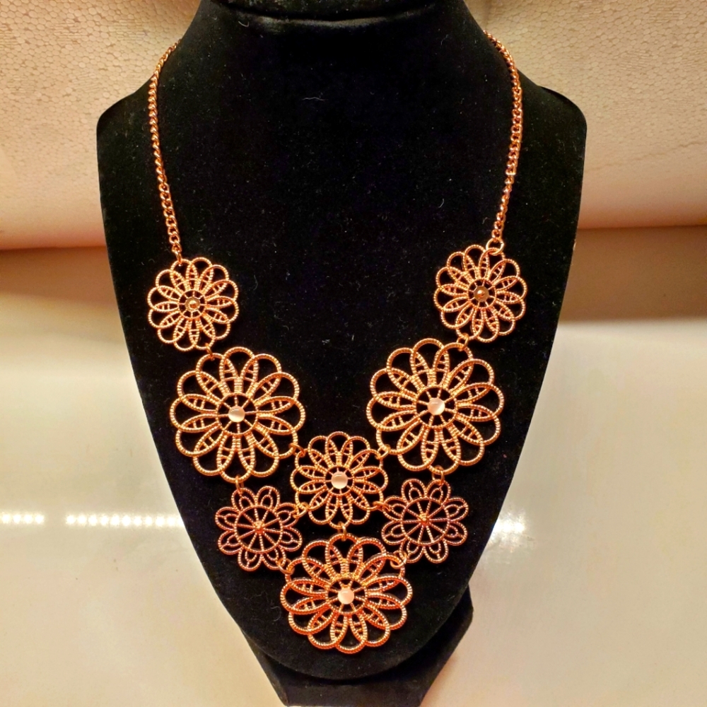 Rose gold floral statement necklace